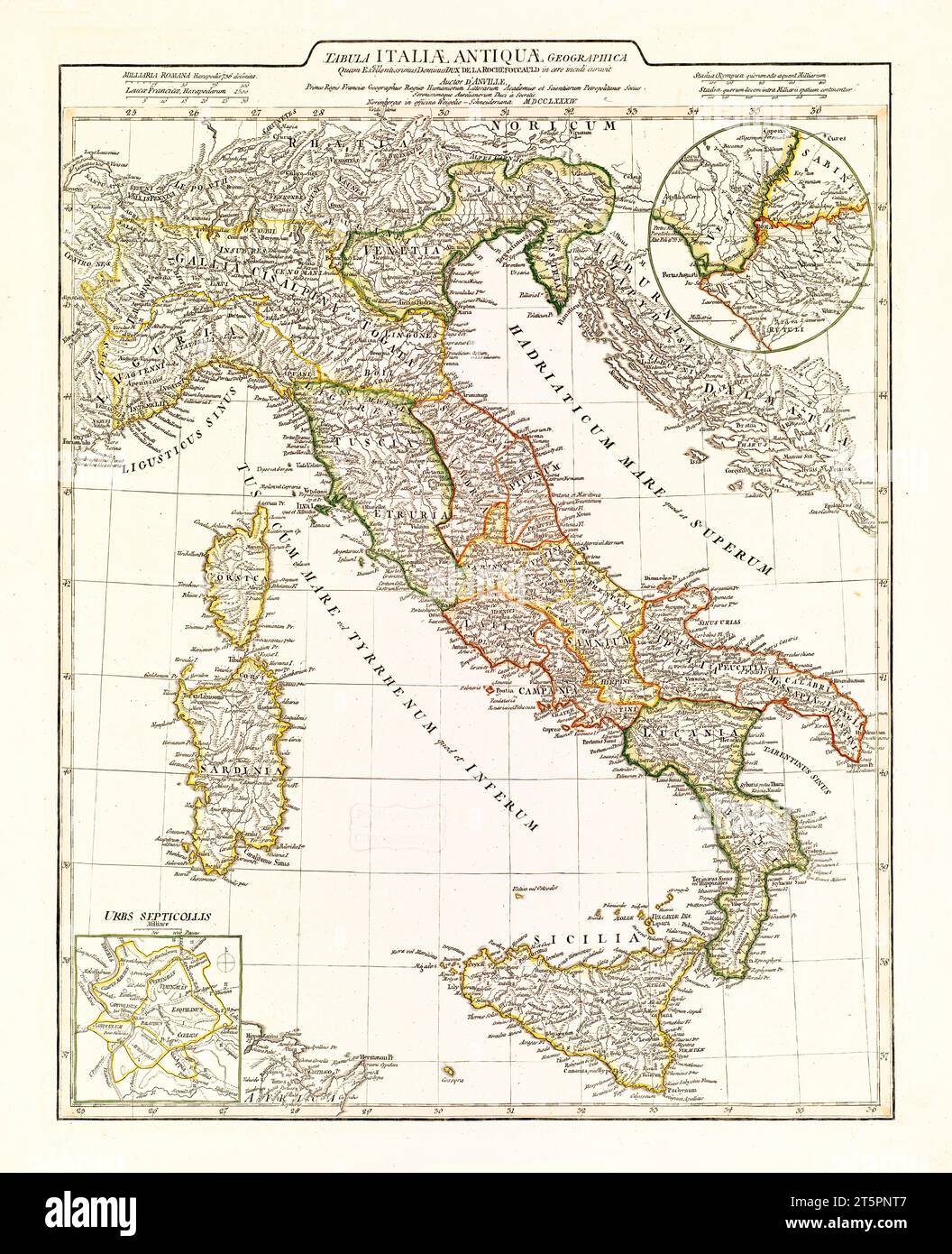 Old map of Italy. By D'Anville, publ. in 1784 Stock Photo