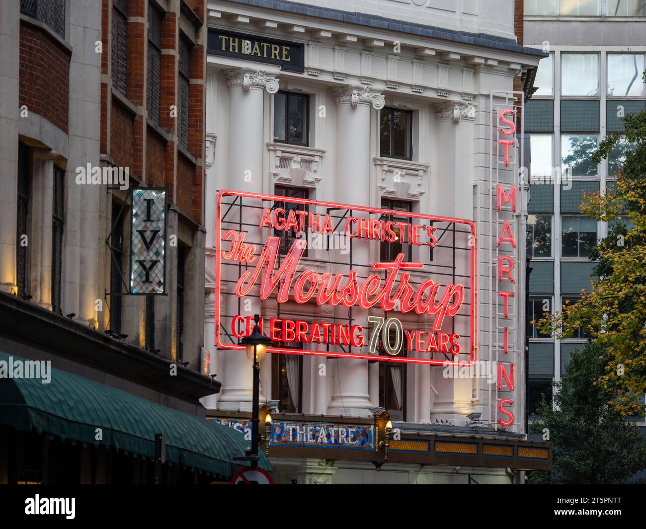 The fascia of st martins theatre london showing the mousetrap the