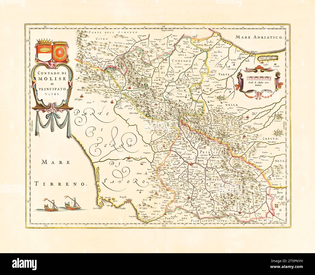 Old map of Molise region, Italy. By Blaeu, publ. ca. 1640 Stock Photo