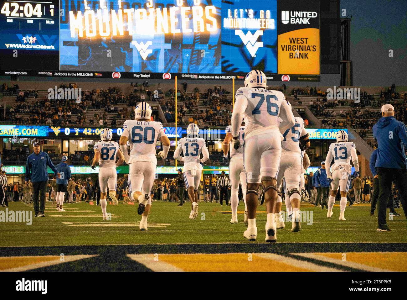 November 4, 2023, blank, blank, USA: November 4, 2023: Pregame during the West Virginia University Mountaineers (WVU) vs Brigham Young University (BYU) Cougars in Morgantown, WV at Milan Puskar Stadium. Bradley Martin/Apparent Media Group (Credit Image: © AMG/AMG via ZUMA Press Wire) EDITORIAL USAGE ONLY! Not for Commercial USAGE! Stock Photo