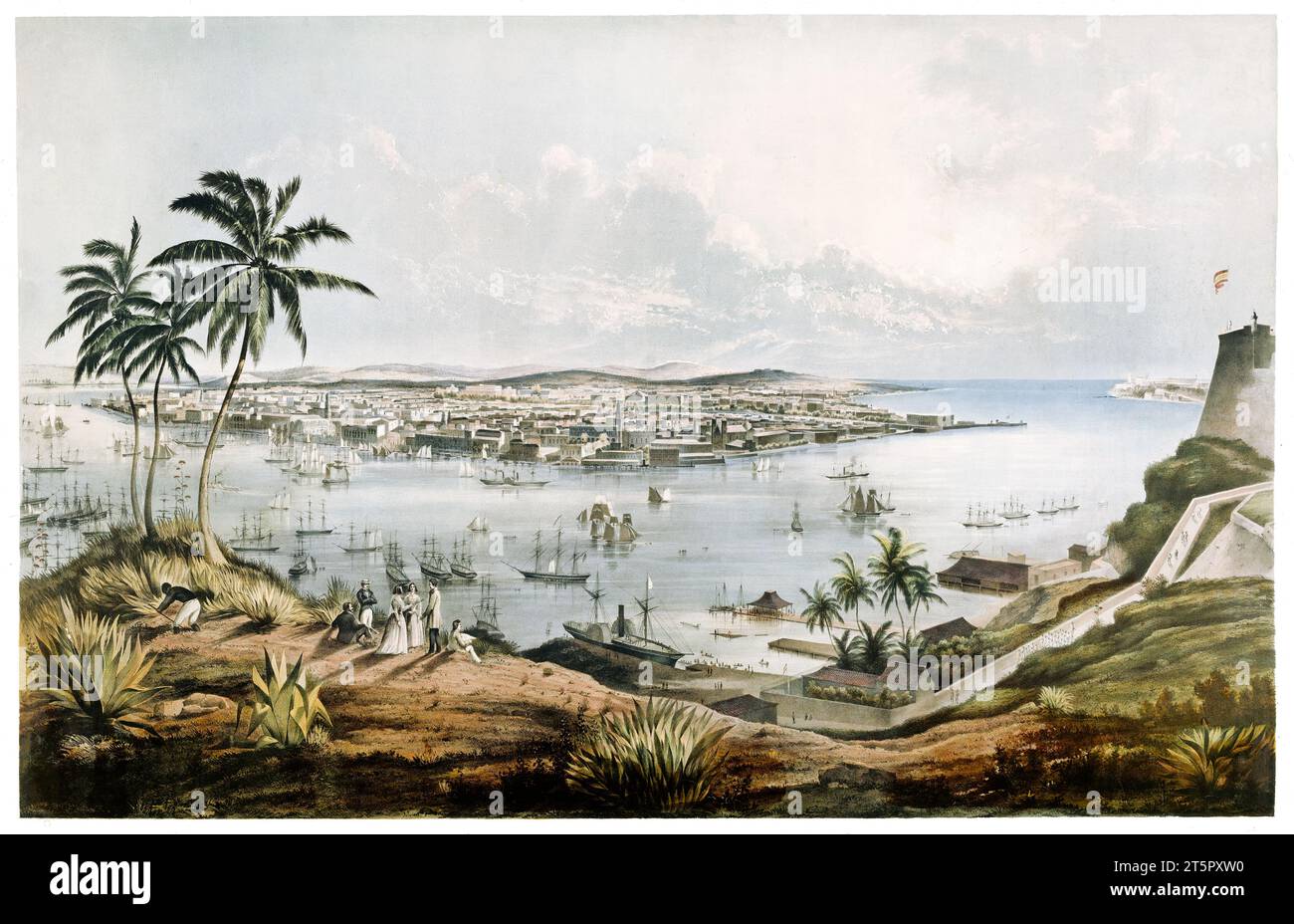 Old view of Habana, Cuba. By unidentified author, publ. ca 1851 Stock Photo