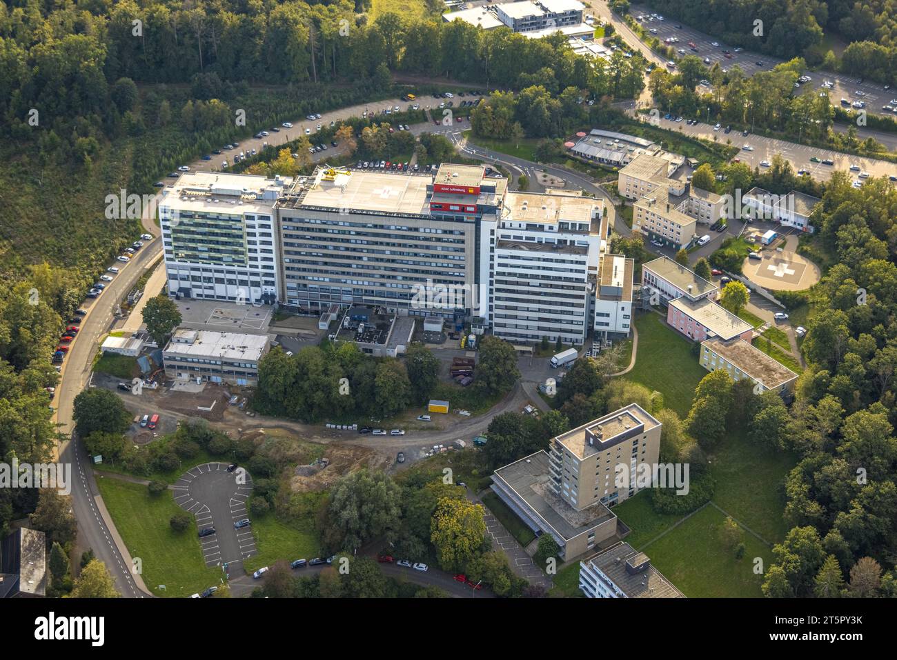 Aerial view, Diakonie Klinikum Jung-Stilling, Siegen-Rosterberg, Siegen, Siegerland, North Rhine-Westphalia, Germany, ADAC Air Rescue, DE, Europe, Hea Stock Photo