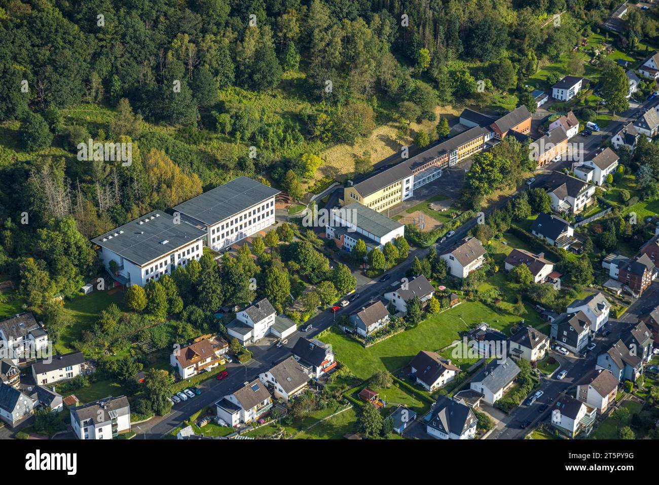 Aerial view, Eiserfeld Am Hengsberg Comprehensive School, Eiserfeld, Siegen, Siegerland, North Rhine-Westphalia, Germany, Education, Educational insti Stock Photo
