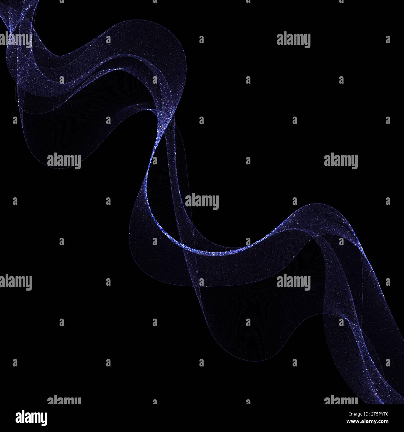 Flowing particles of a wave pattern in blue, isolated on a black ...