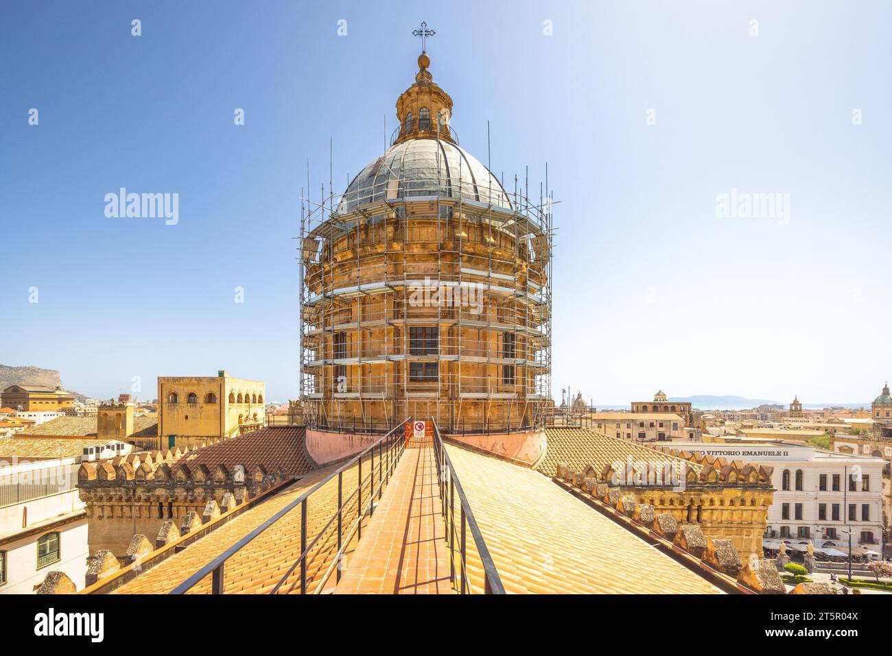 PALERMO, ITALY - JULY 18, 2023: Palermo Cathedral, view of cupola from roof of cathedral, a major landmark and tourist attraction in capital of Sicily Stock Photo