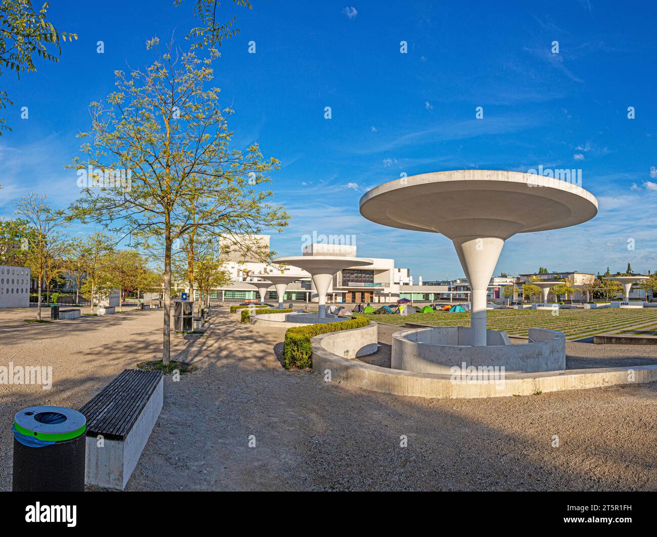 Panoramic view of Georg Buechner Square and Hessian State Theater in ...