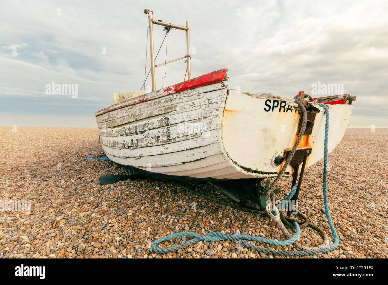 Old boat on Aldbrough Beach Stock Photo