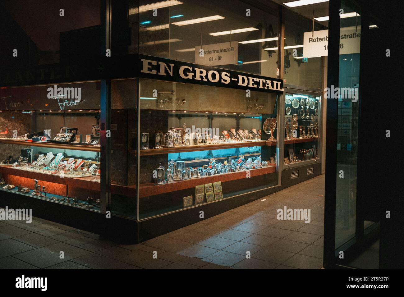 Outside a jewelry store at night, Vienna, Austria Stock Photo