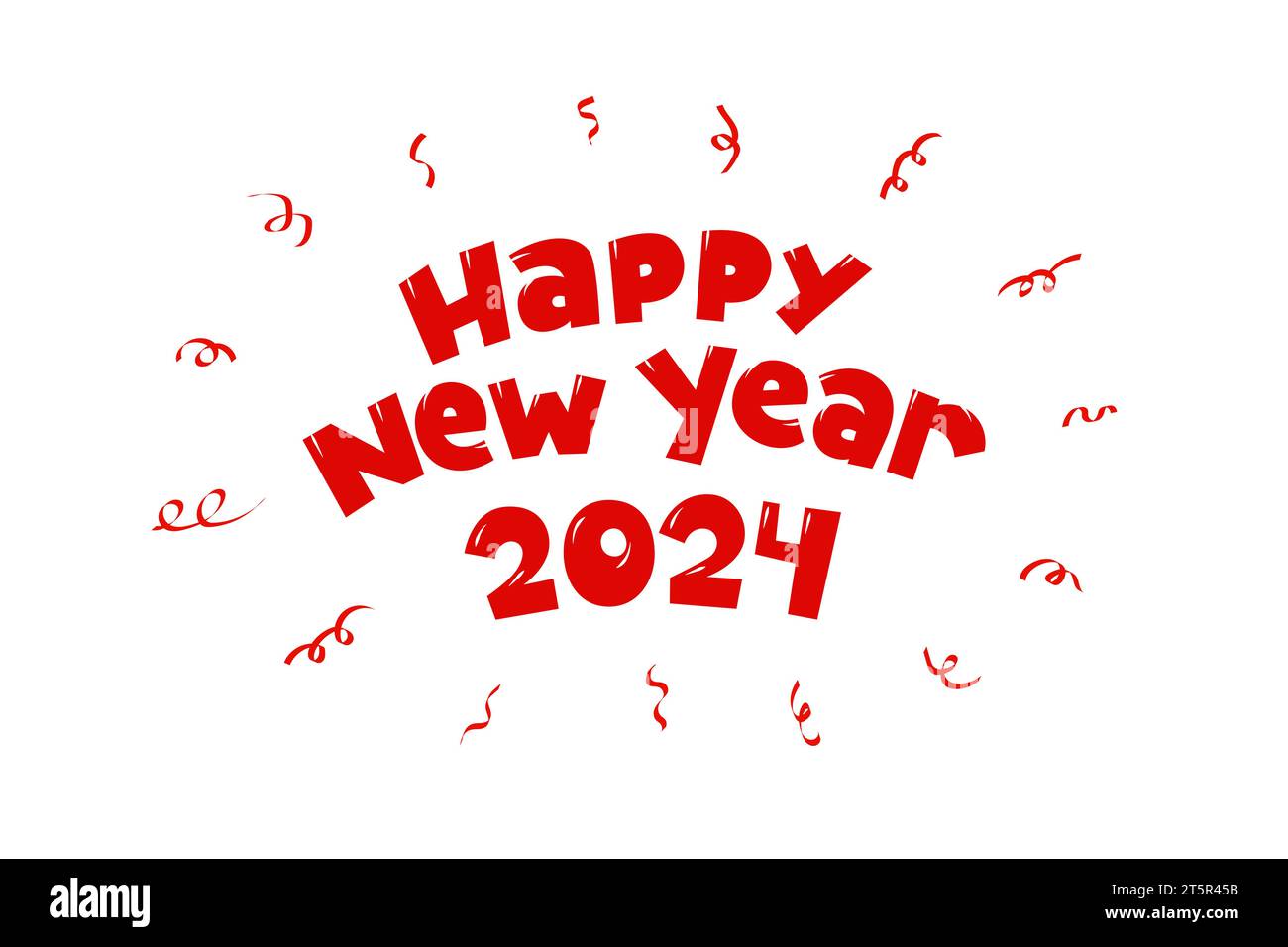 Happy New Year 2024 cartoon style handwritten lettering inscription