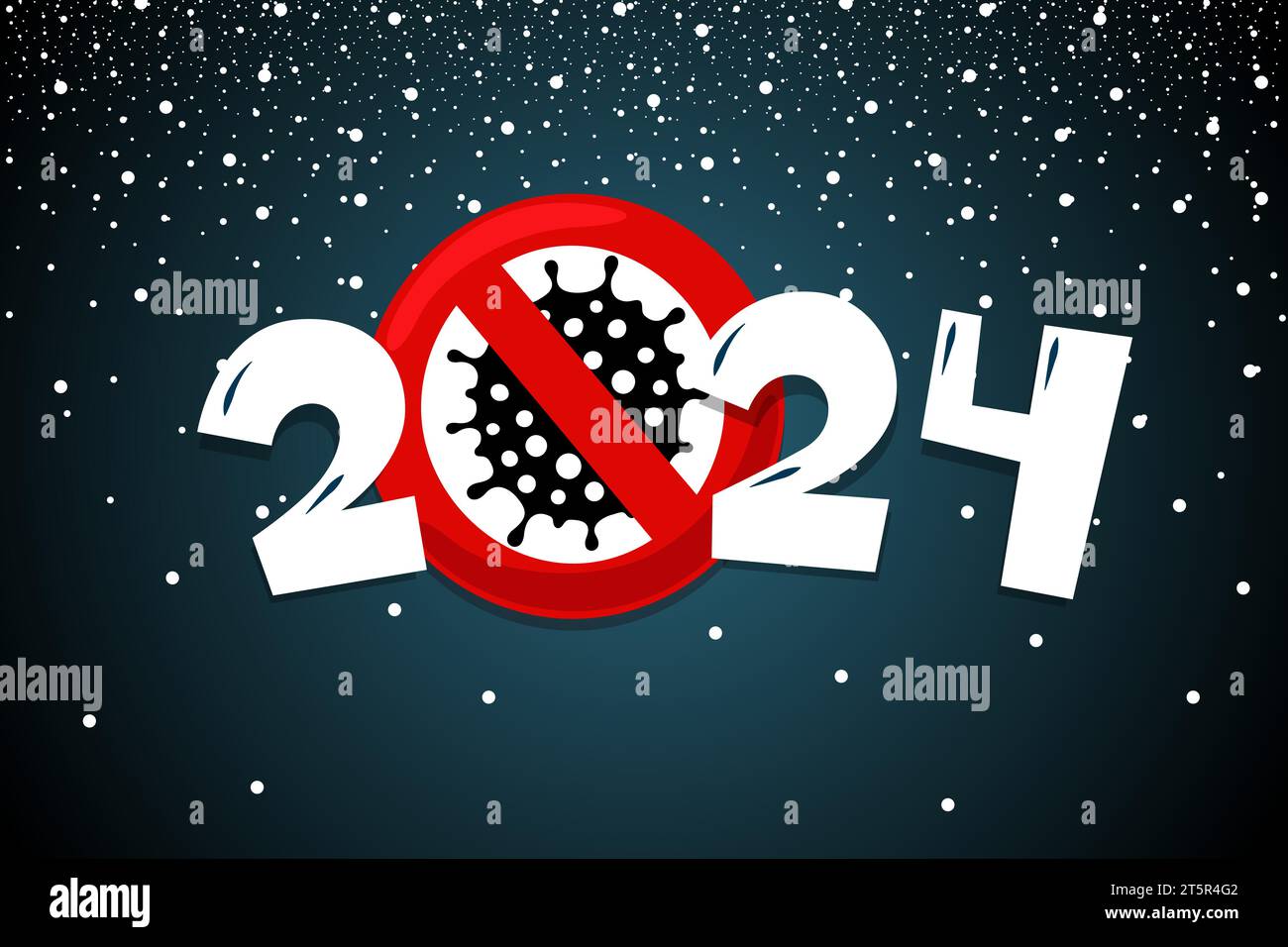 2024 poster with snow and coronavirus COVID19 epidemic stop sign