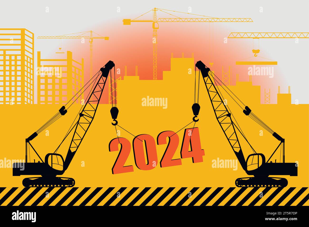 Christmas greeting card. Construction cranes. Vector Stock Vector Image
