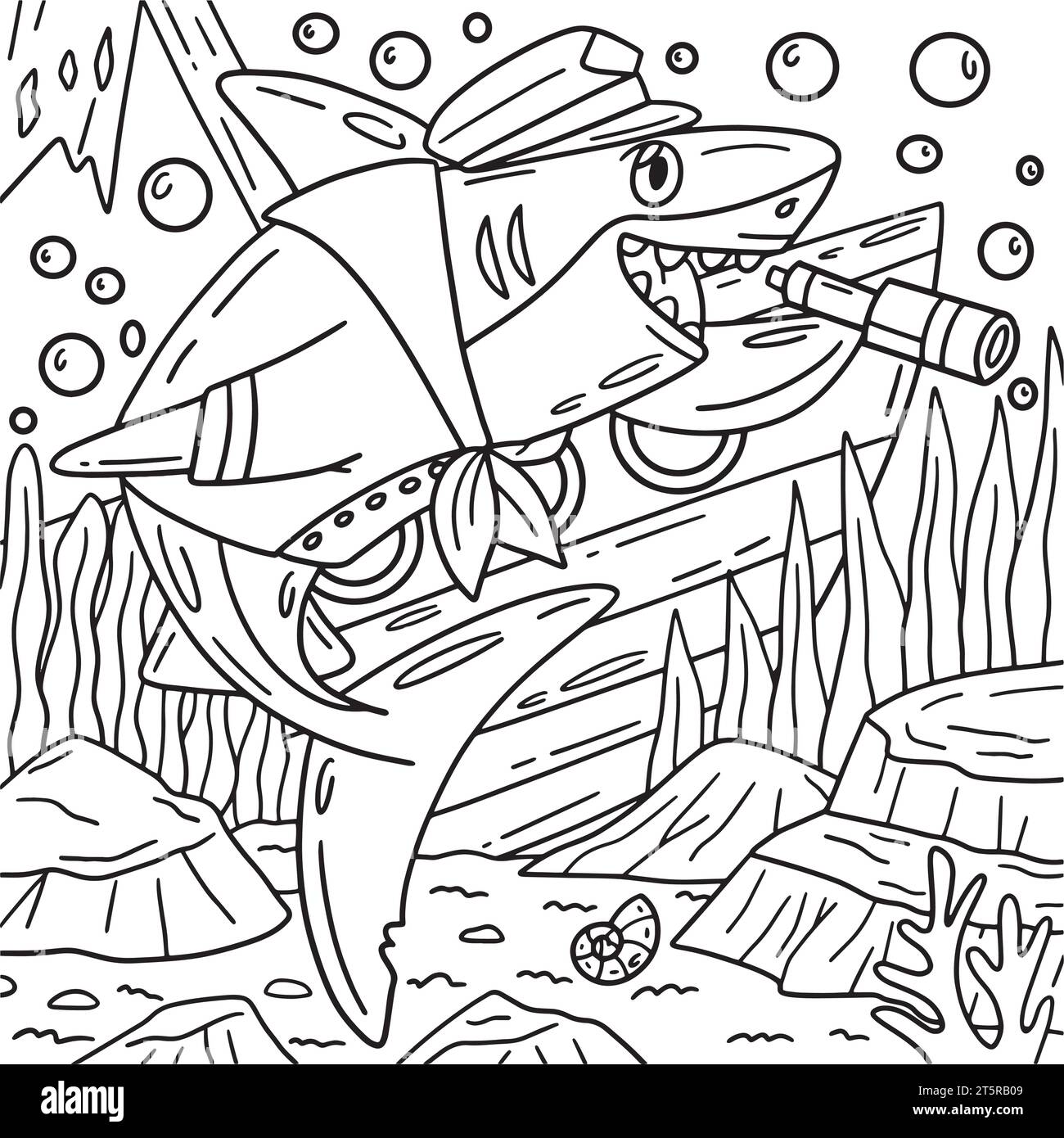 Shark in Marine Outfit Coloring Page for Kids Stock Vector Image & Art