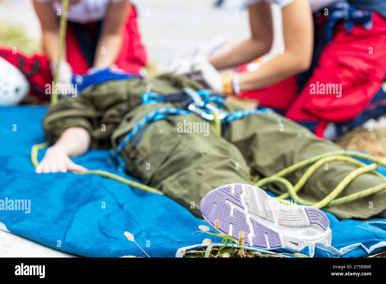 First aid after workplace accident Stock Photo