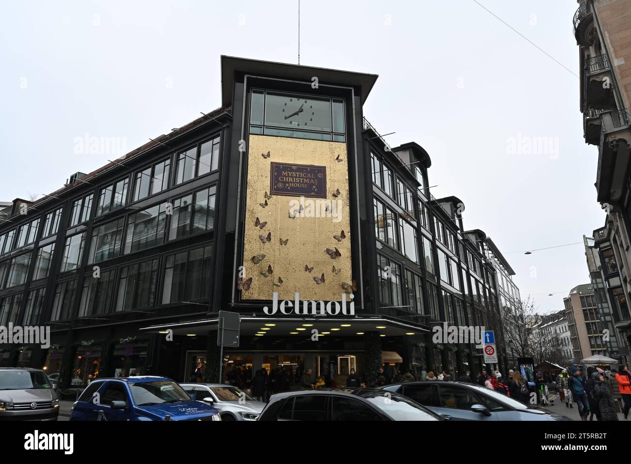Jelmoli, shopping center in the city center of Zurich selling luxury designer clothes, accessories, jewellery and household articles. Stock Photo