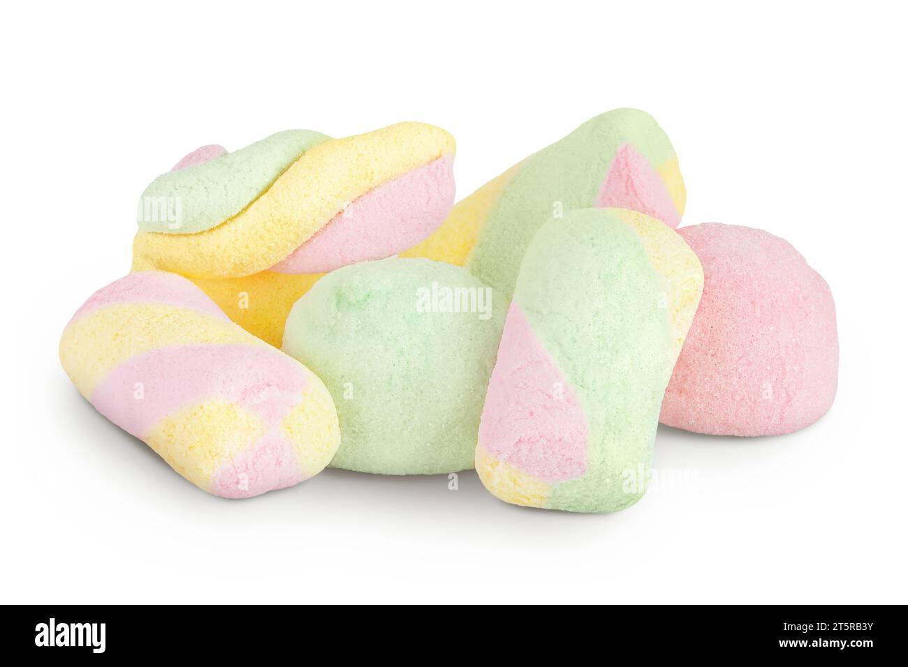 Colorful mini marshmallows isolated on white background with full depth ...