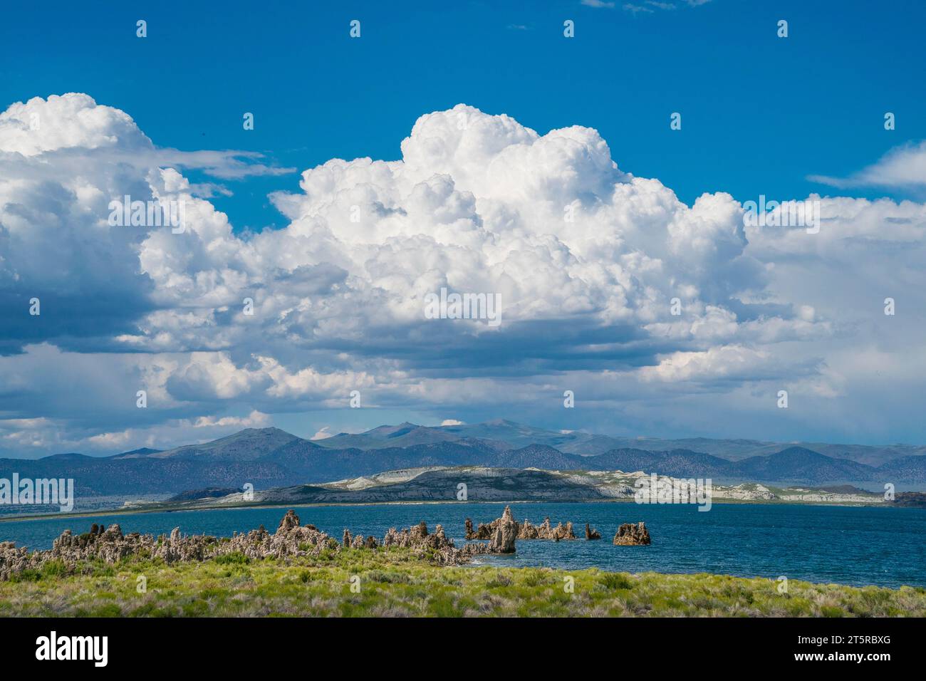 Tufa towers at Mono Lake. The unusual rock formations that grace Mono Lake's shores are known as tufa. Stock Photo