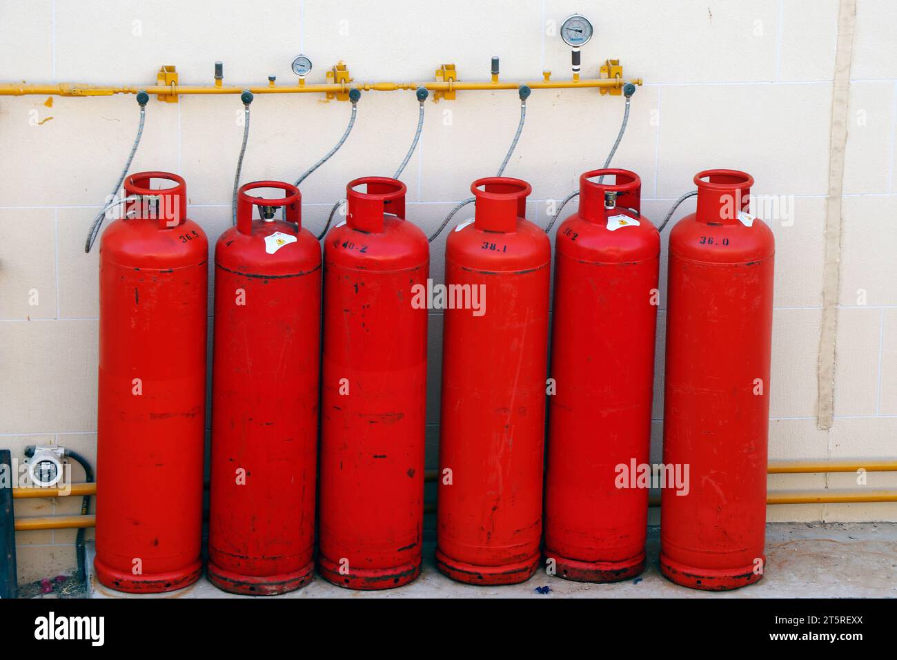 liquid petroleum gas ( LPG ) cylinder in a distribution chamber Stock Photo