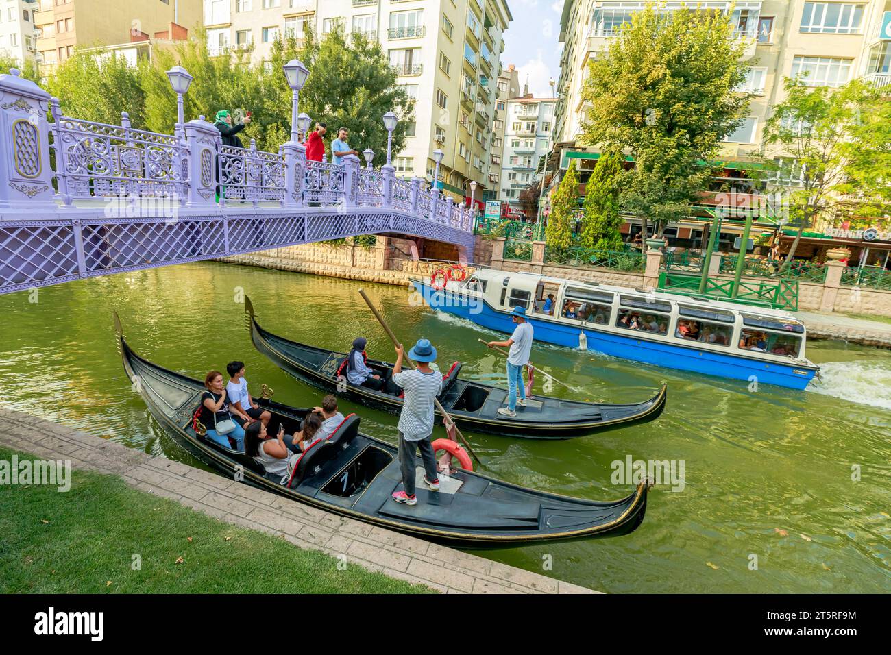 Eskisehir, Turkey - Aug 2, 2023: A Porsuk River gondola tour in Eskisehir offers a captivating journey through the picturesque charm of this Turkish Stock Photo