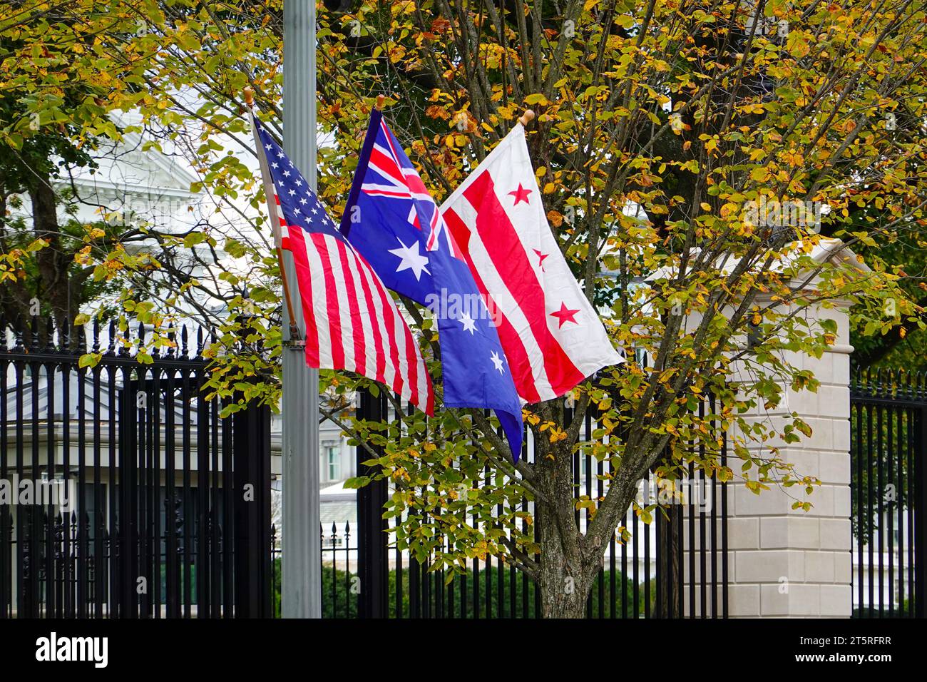 Flags flying in front of the White House, American, Australian and ...