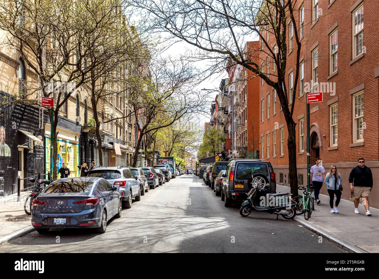 New York, USA - April 23, 2023: Row of Colorful Old Brick Buildings in the East Village of New York City Stock Photo