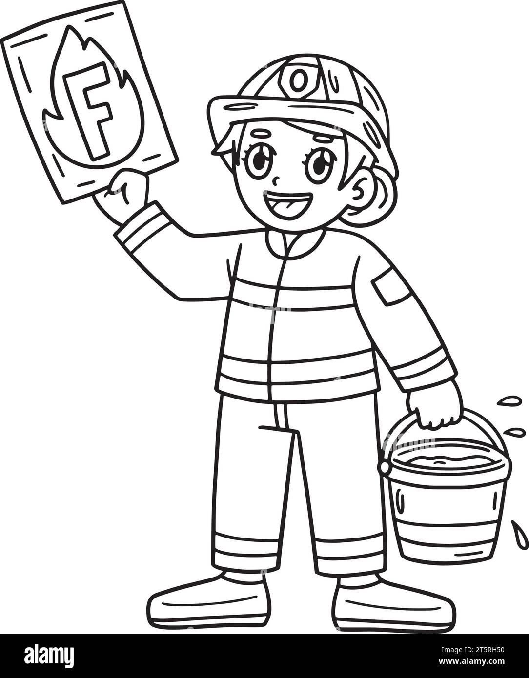 Fire Department With The Letter - Firefighter With The Letter F Isolated Coloring 2T5RH50