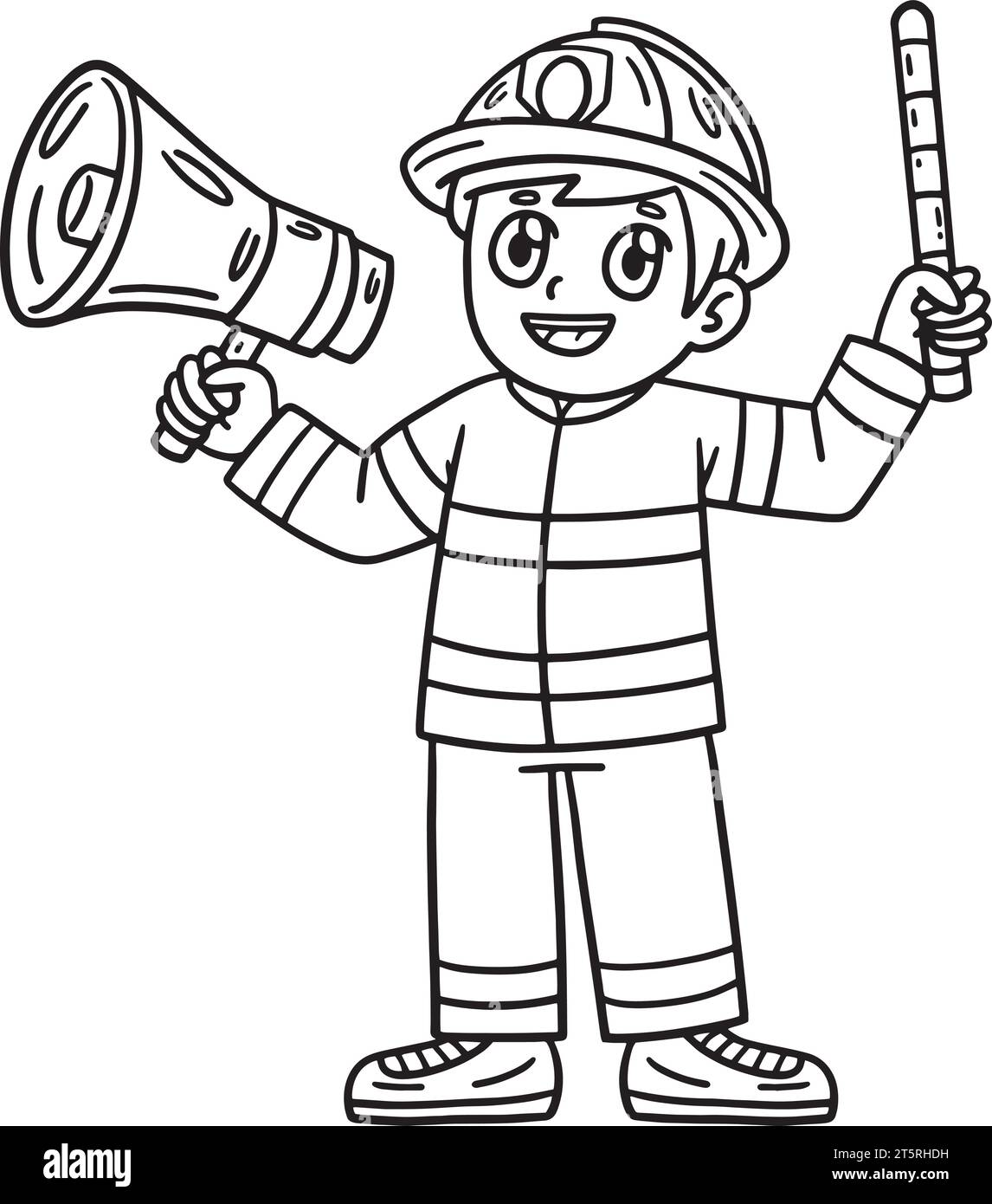 Firefighter with the Megaphone Isolated Coloring Stock Vector Image ...