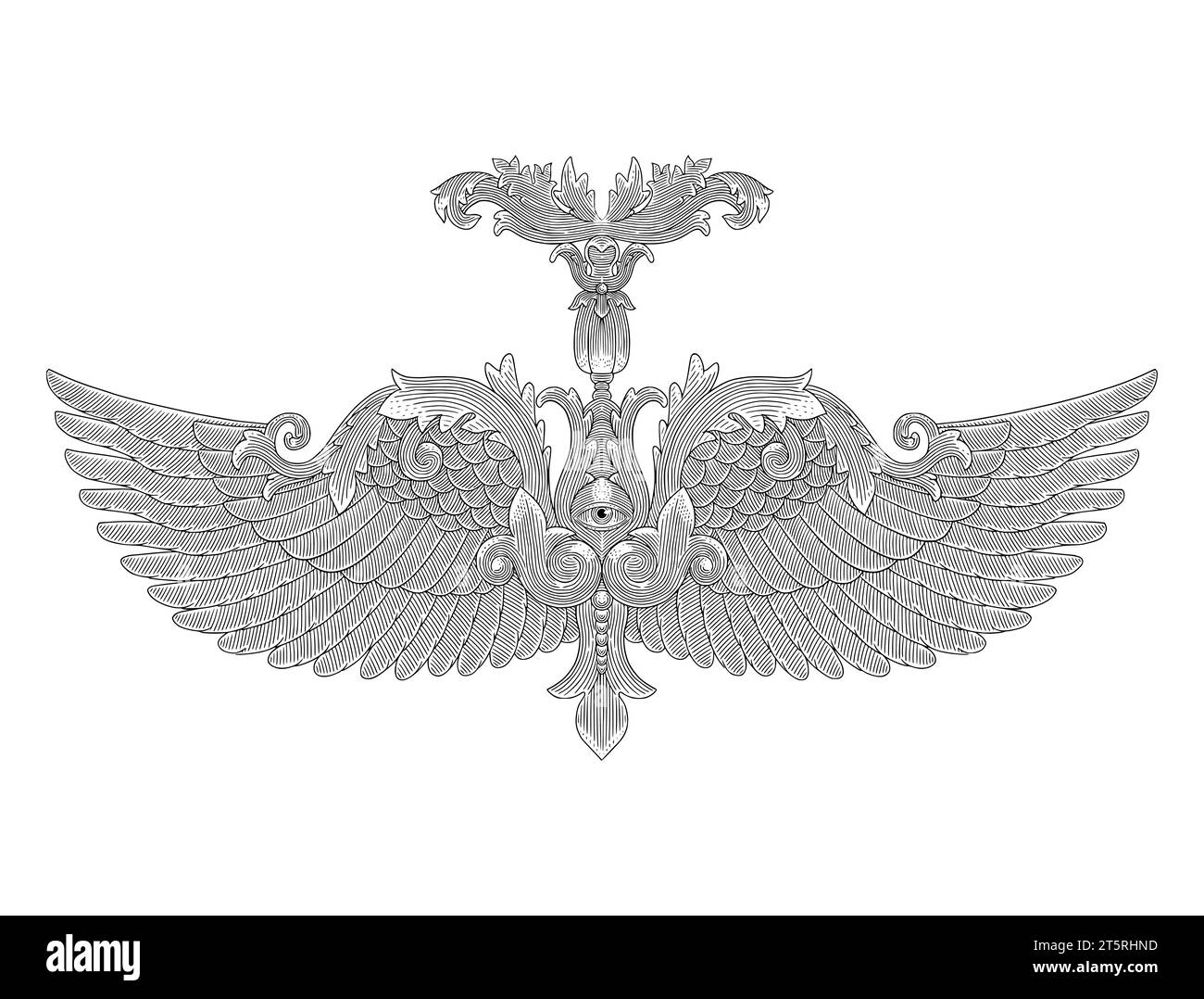 One eye angel, Hand drawing vintage engraving style illustration Stock Vector