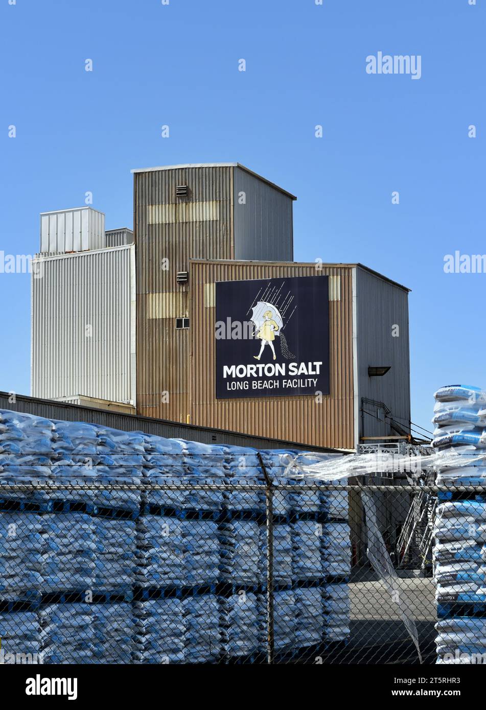 LONG BEACH, CALIFORNIA - 20 MAR 2021: The Morton Salt Facility in the Port of Long Beach. Stock Photo