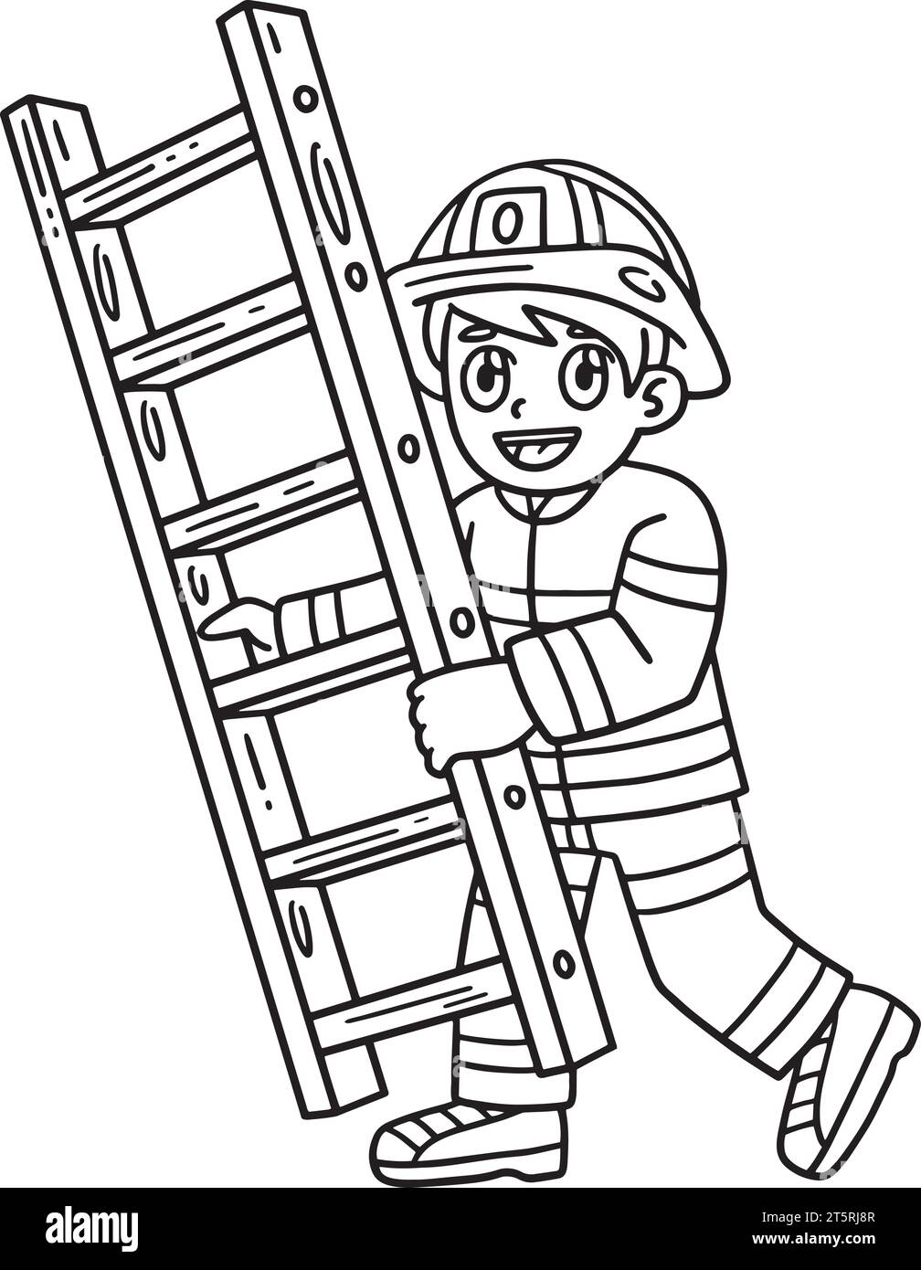 Firefighter with a Ladder Isolated Coloring Page Stock Vector Image ...