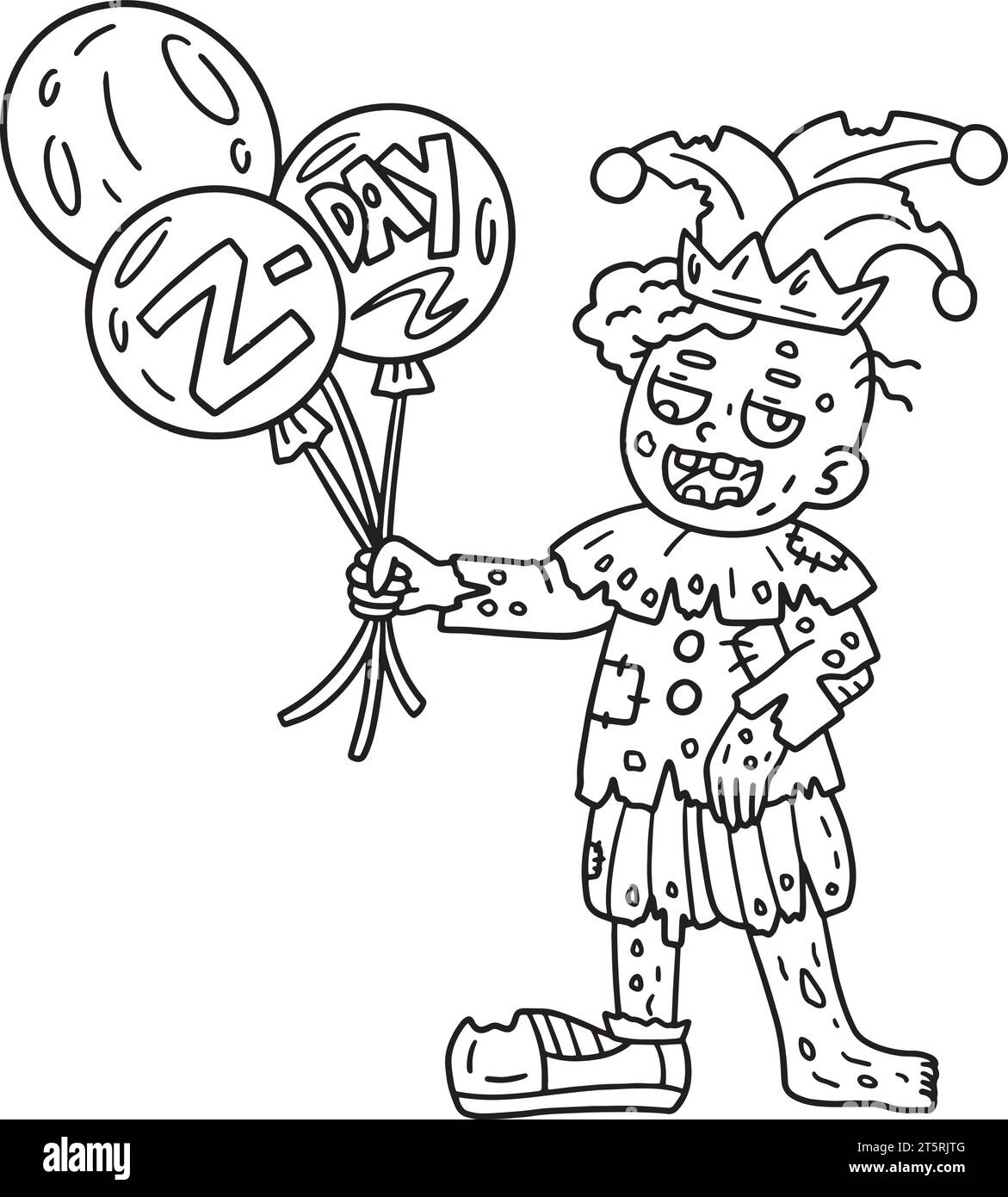 Zombie Clown with Balloons Isolated Coloring Page Stock Vector Image