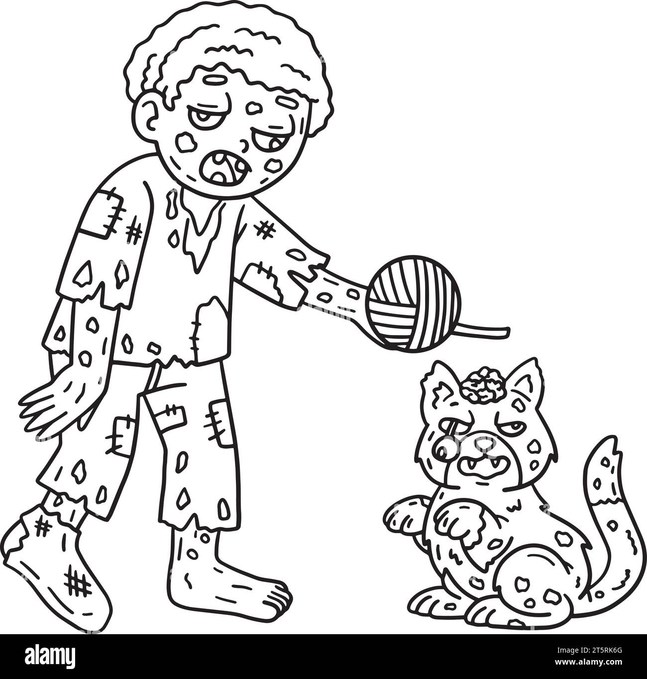 Zombie and Undead Cat Isolated Coloring Page Stock Vector Image & Art