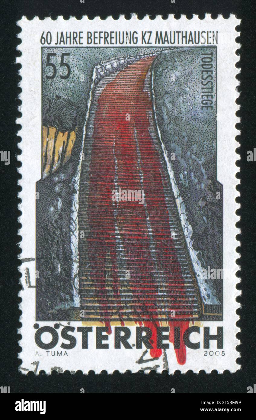 AUSTRIA - CIRCA 2005: stamp printed by Austria, shows Stairs of Death at Mauthausen Concentration Camp, circa 2005 Stock Photo