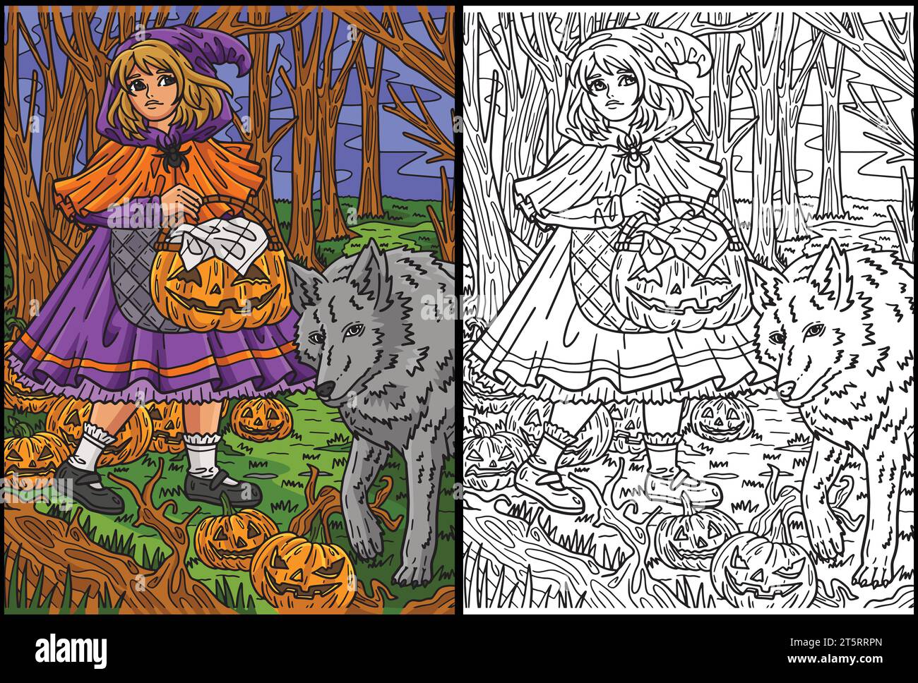 Halloween Child and Wolf Coloring Illustration Stock Vector Image & Art ...