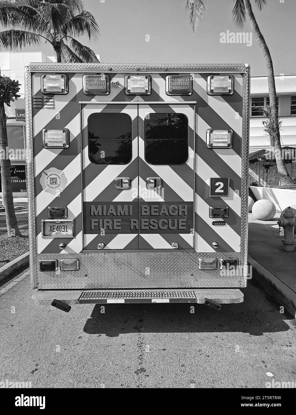 Los Angeles, California USA - March 24, 2021: miami beach fire rescue car back view Stock Photo