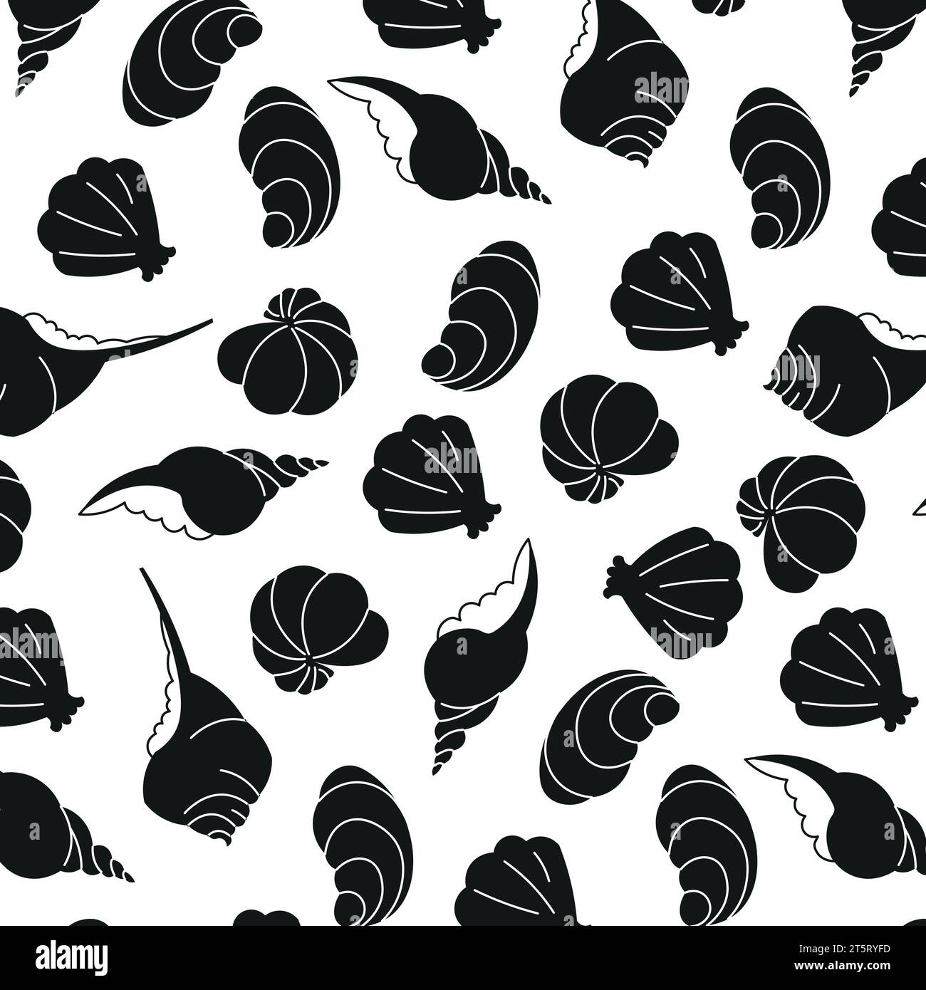 Pattern of black seashells on a transparent background, marine design ...