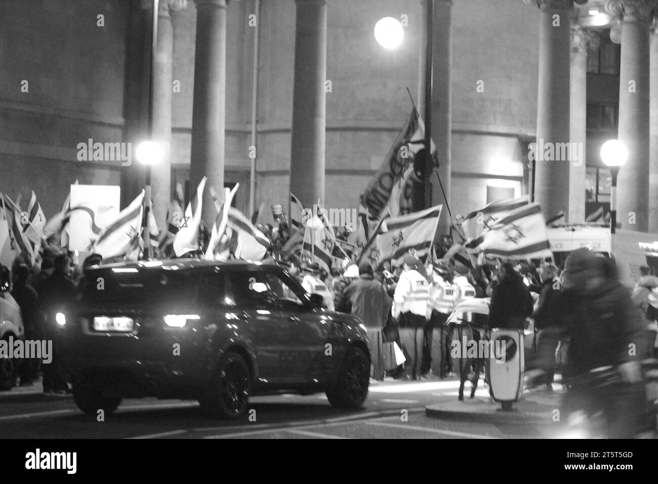 Big pro Israel demonstration outside the BBC . A lot of flags and a lot of people shouting against the bbc and Hamas. The police was present in force as well 16/10/2023 blitz pictures Stock Photo
