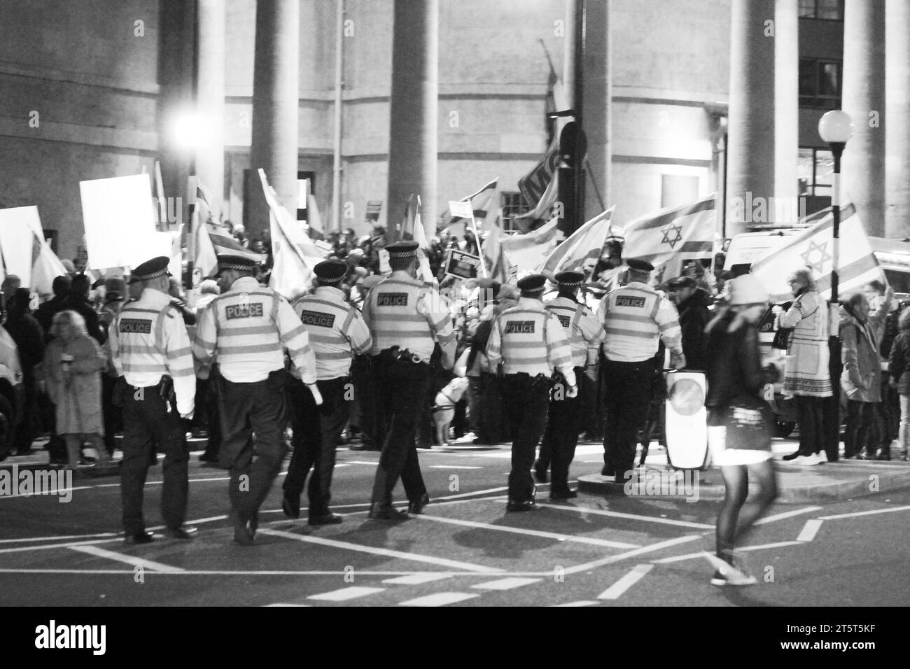 Big pro Israel demonstration outside the BBC . A lot of flags and a lot of people shouting against the bbc and Hamas. The police was present in force as well 16/10/2023 blitz pictures Stock Photo
