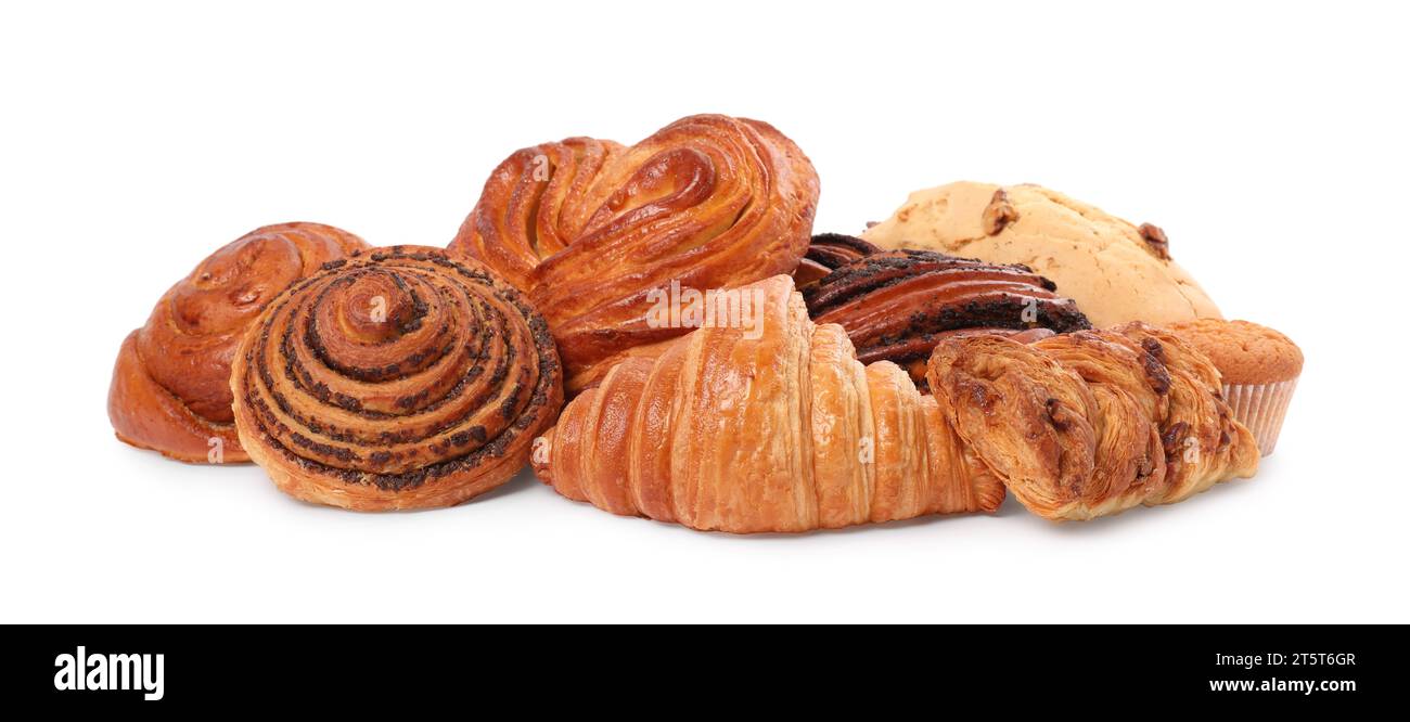 Different tasty freshly baked pastries isolated on white Stock Photo ...