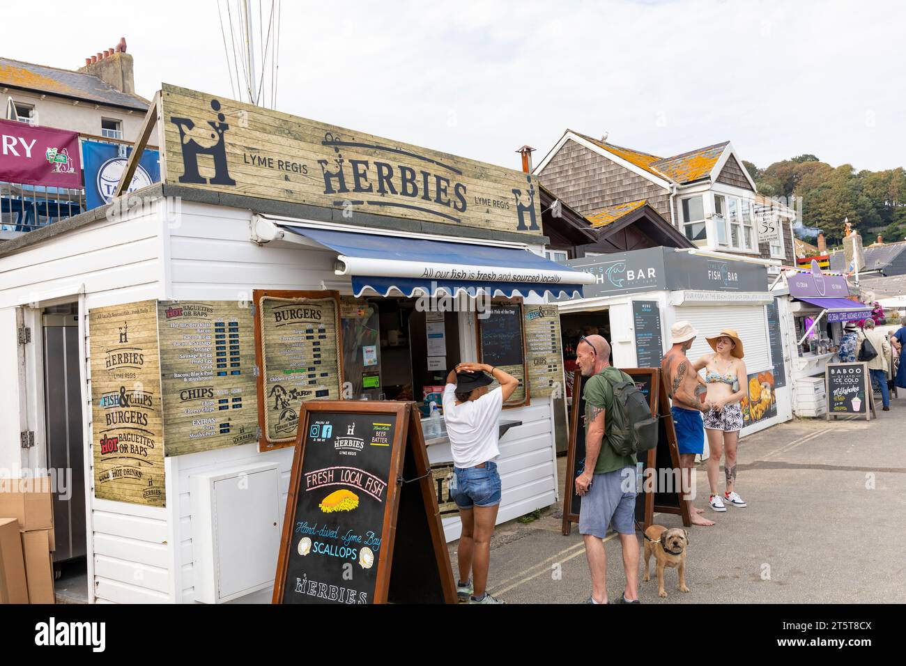 Lyme Regis Dorset, Herbies fish and burger takeaway meals on the seafront, English coast,England,UK,2023 Stock Photo