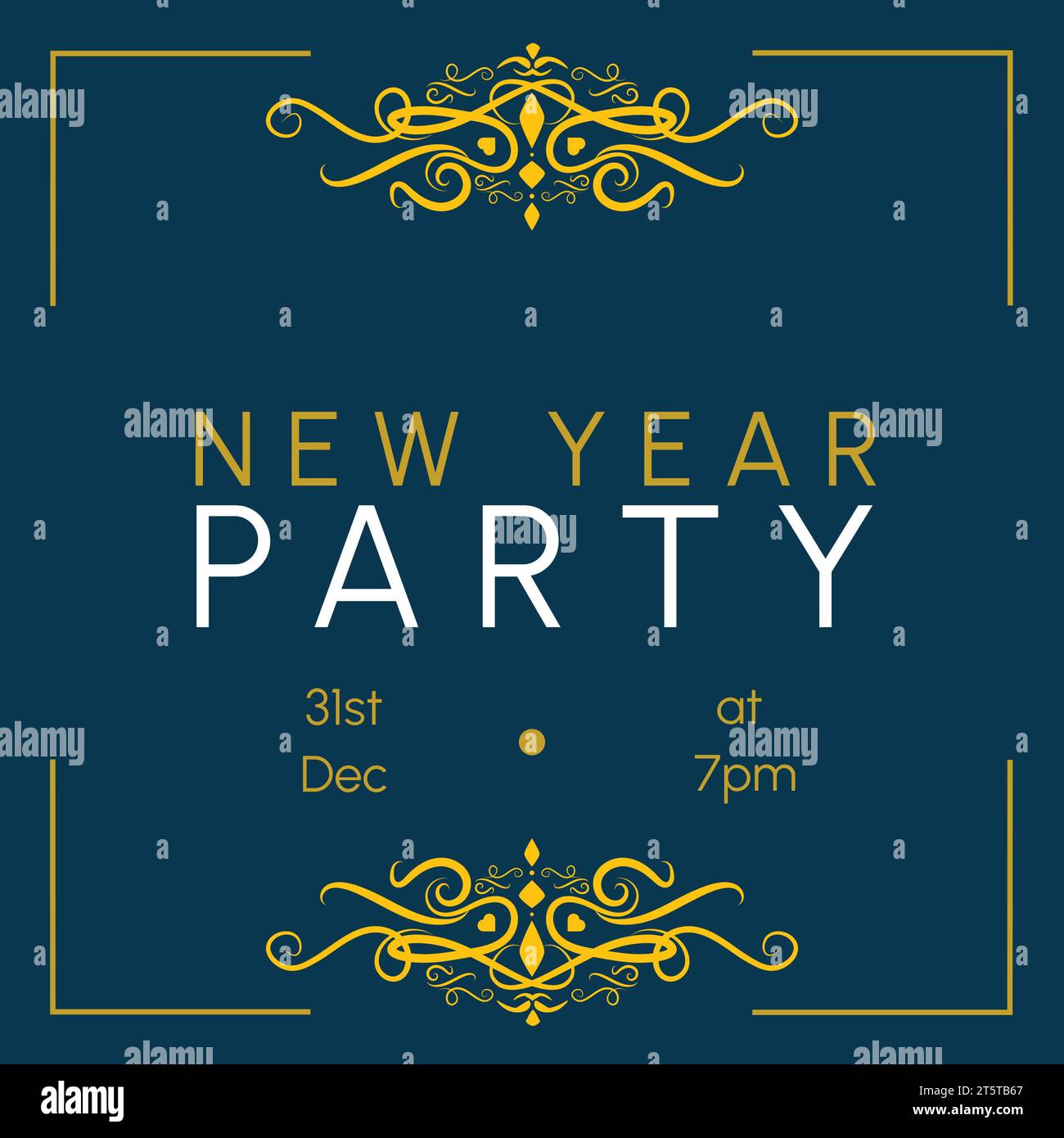 Illustration of new year party and 31st dec at 7pm text with designs on ...
