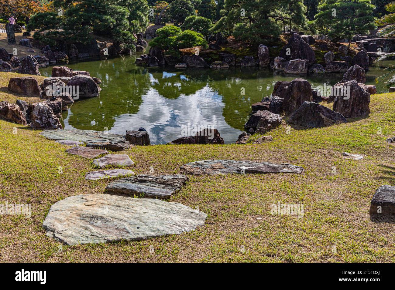 Ninomaru Garden at Nijo Castle is thought to have been constructed from 1602 to 1606 when Ninomaru palace was built, the garden underwent extensive re Stock Photo