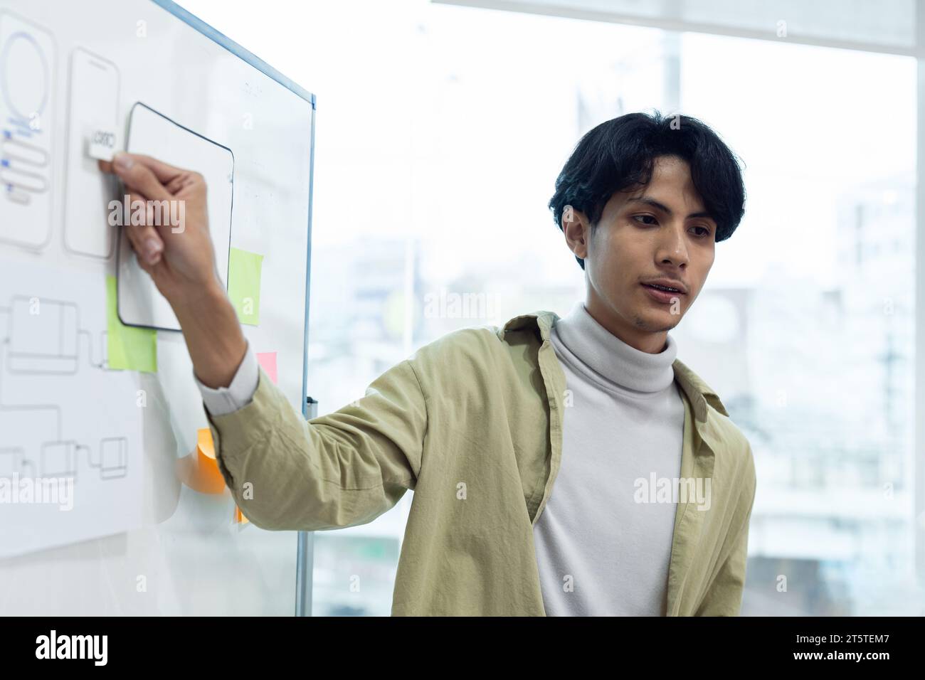 Team of ux developer and ui designer brainstorming interface wireframe ...