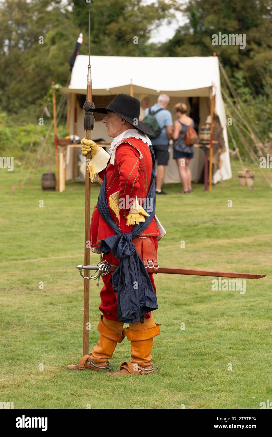 Company sergeant with a sword and 1.5m long halberd - the Siege of Basing House, English civil war reenactment, English Civil War Society 16.09.23 Stock Photo