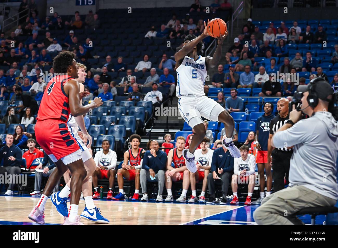 NOVEMBER 06, 2023: Saint Louis Billikens Forward Tim Dalger (5) Leaps ...