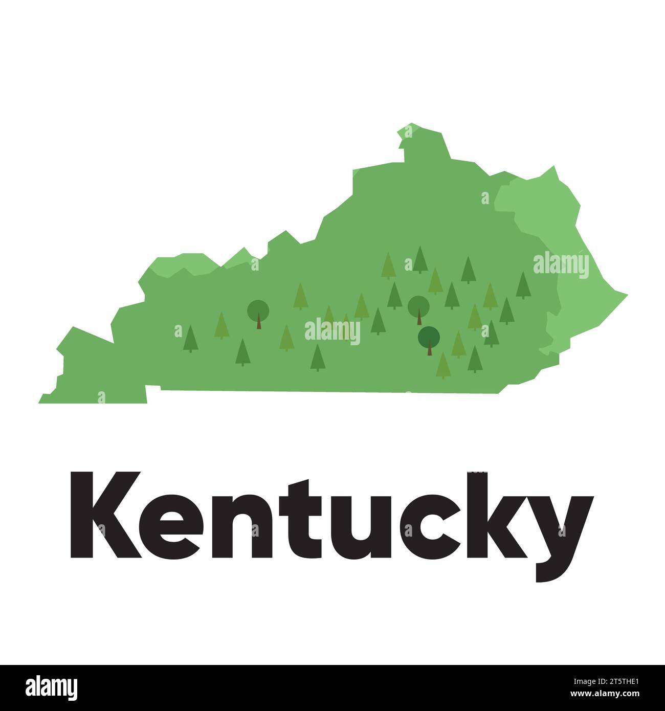 Kentucky map shape United states America green forest hand drawn cartoon style with trees travel terrain Stock Vector