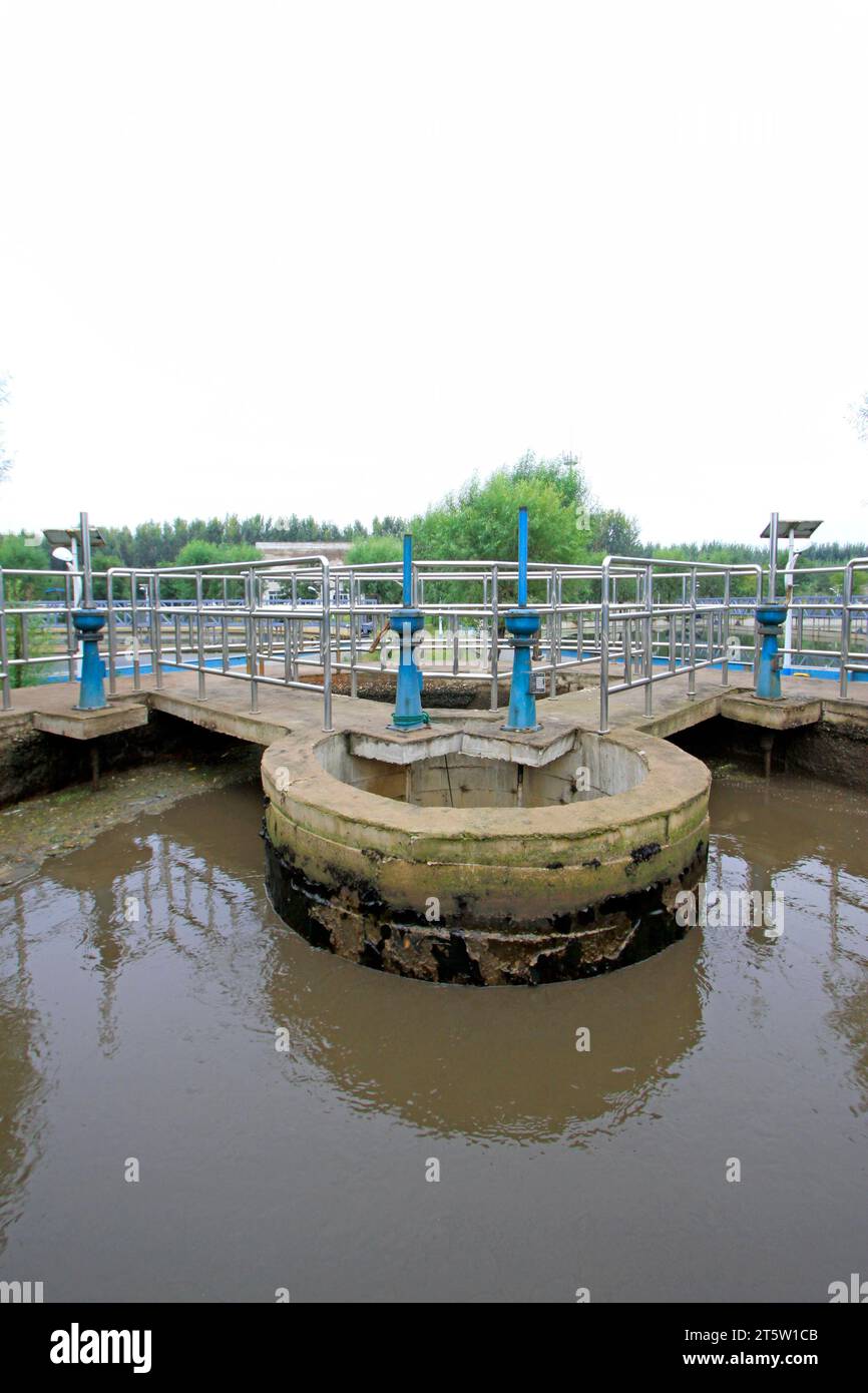 Sewage treatment plant distribution well, closeup of photo Stock Photo