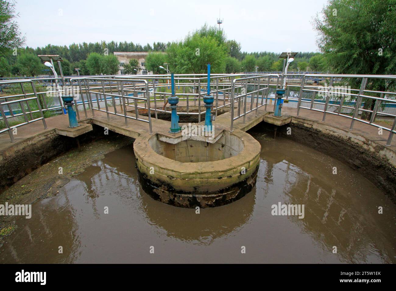 Sewage treatment plant distribution well, closeup of photo Stock Photo