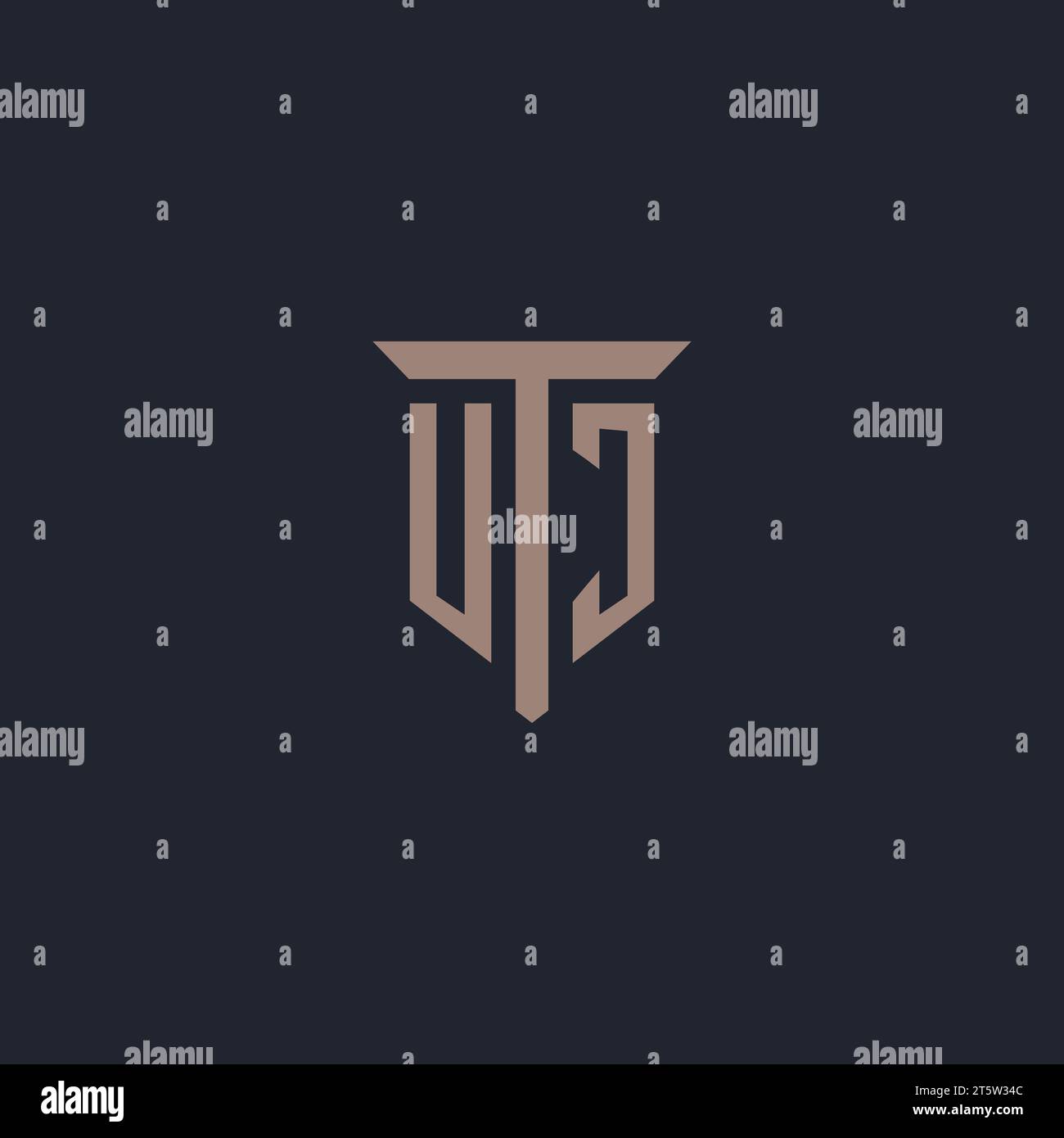 UJ initial logo monogram with pillar icon design vector Stock Vector