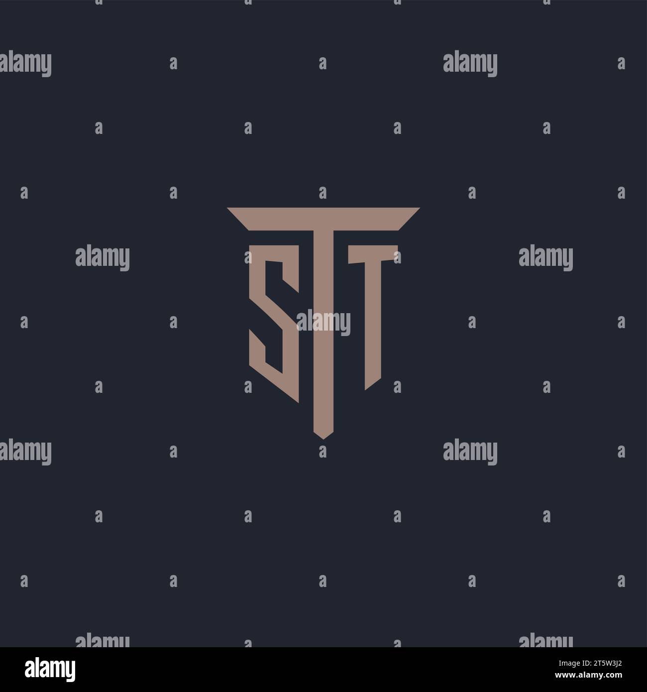 ST initial logo monogram with pillar icon design vector Stock Vector