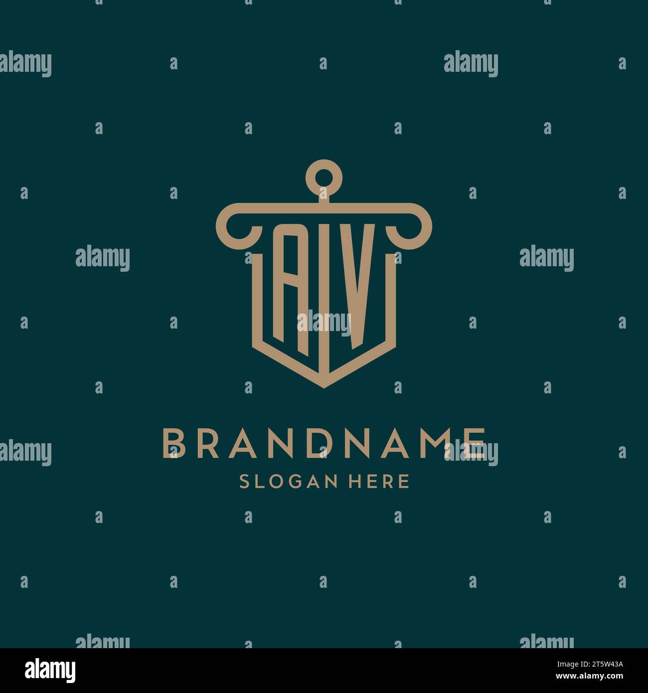 AV monogram initial logo design with shield and pillar shape design Stock Vector